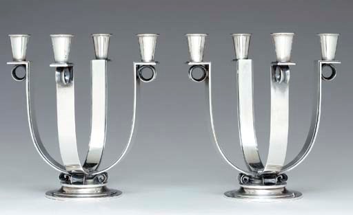 A PAIR OF DANISH SILVER CANDLEABRA,