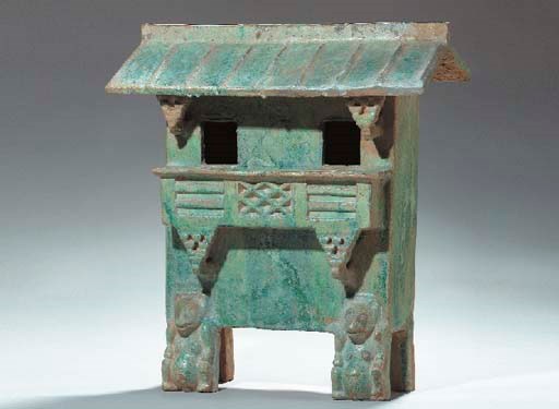 A Green-Glazed Pottery Model of a House,