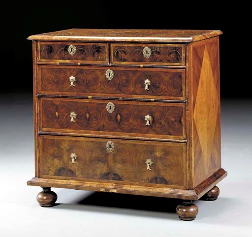 A WILLIAM AND MARY OYSTER-VENEERED LABURNUM CHEST-OF-DRAWERS,
