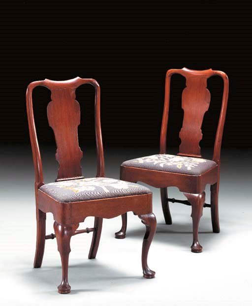 A PAIR OF GEORGE II WALNUT SIDE CHAIRS,