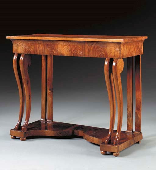 A GERMAN BIEDERMEIER WALNUT CONSOLE TABLE,