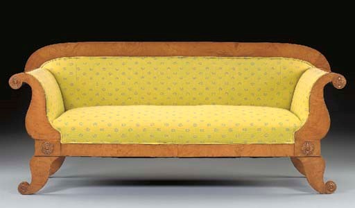AN AUSTRIAN BIEDERMEIER SATIN BIRCH SETTEE,
