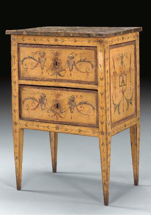 A NORTH ITALIAN NEOCLASSIC POLYCHROME-PAINTED COMMODINO,