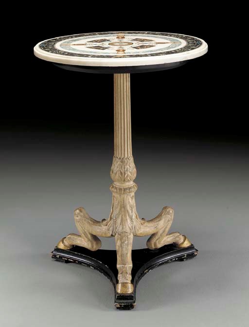 AN ITALIAN NEOCLASSIC POLYCHROME-DECORATED AND SCAGIOLA OCCASIONAL TABLE,