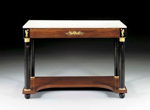 A NORTH ITALIAN NEOCLASSIC ORMOLU-MOUNTED, MAHOGANY AND EBONIZED SIDE TABLE,