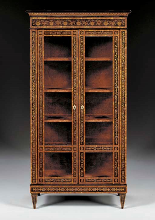 A NORTH ITALIAN NEOCLASSIC TULIPWOOD, PALISANDER AND MARQUETRY DISPLAY CABINET,