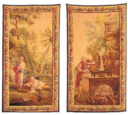 A PAIR OF AUBUSSON PORTIERES,