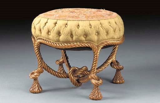 A NAPOLEON III GILTWOOD FOOT STOOL,