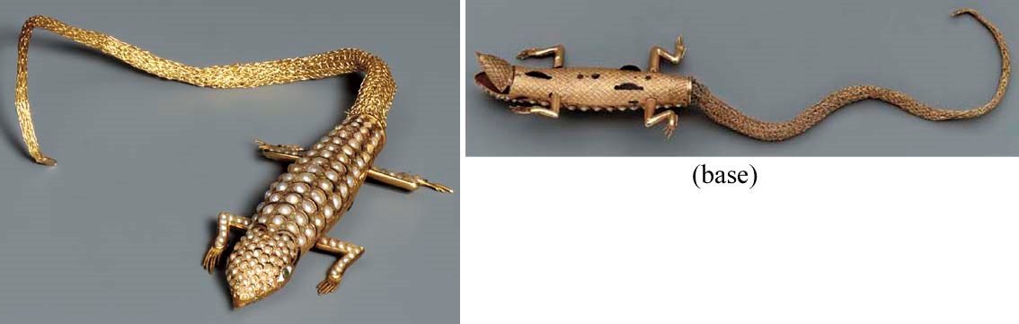 A RARE AND IMPORTANT SWISS SPLIT-PEARL SET AND ENAMELLED GOLD LIZARD AUTOMATON