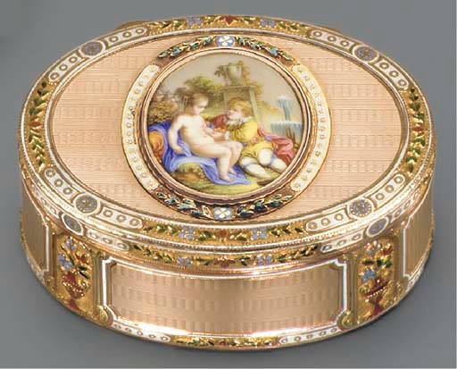 A SWISS GOLD AND ENAMEL SNUFF-BOX