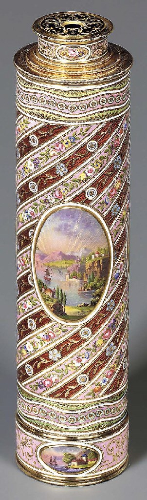A SWISS ENAMELLED GOLD AND GILT-METAL TELESCOPE