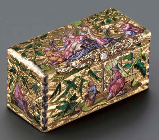 A LOUIS XV JEWEL-SET AND ENAMELLED GOLD SNUFF-BOX