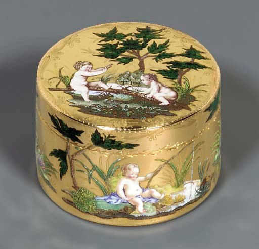 A LOUIS XV ENAMELLED GOLD SNUFF-BOX