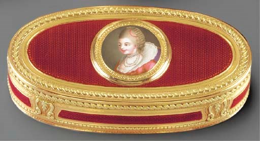 A LOUIS XVI ENAMELLED GOLD SNUFF-BOX SET WITH A MINIATURE