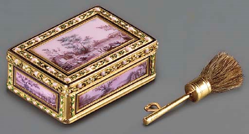 A LOUIS XVI DOUBLE-OPENING ENAMELLED GOLD BOÎTE-À-MOUCHES