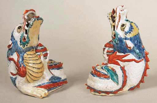 A Pair of Porcelain Models of Dragons