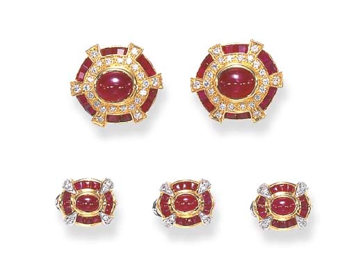 A RUBY AND DIAMOND DRESS SET, BY ANDREOLI