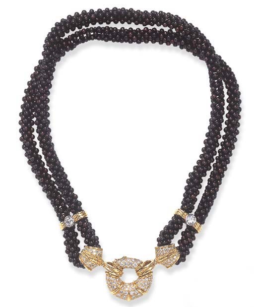 A DIAMOND AND BLACK CULTURED PEARL CHOKER
