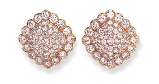 A PAIR OF DIAMOND EAR CLIPS, BY CARTIER