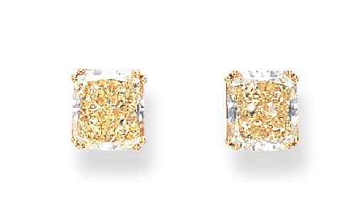 A PAIR OF FANCY LIGHT YELLOW DIAMOND EAR STUDS, BY GRAFF