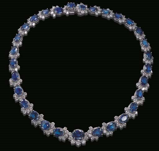 A SAPPHIRE AND DIAMOND NECKLACE