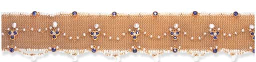 AN ANTIQUE PEARL, SAPPHIRE AND DIAMOND CHOKER