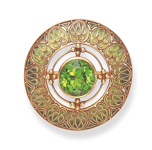 A PERIDOT AND ENAMEL BROOCH, BY LOUIS COMFORT TIFFANY, TIFFANY & CO.