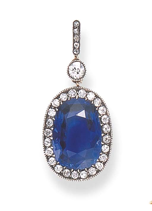 A BELLE EPOQUE SAPPHIRE AND DIAMOND PENDANT