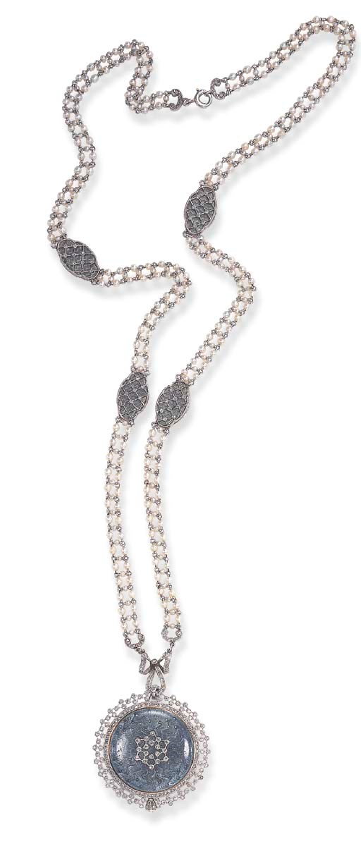 A BELLE EPOQUE DIAMOND, SEED PEARL AND ENAMEL PENDANT WATCH