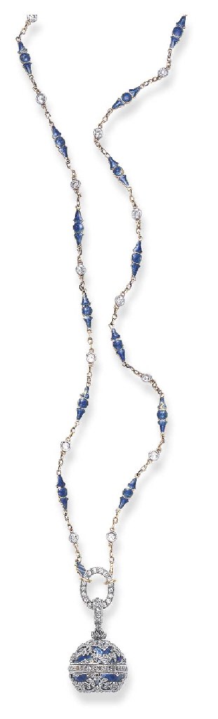 A BELLE EPOQUE DIAMOND AND ENAMEL WATCH PENDANT