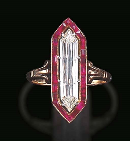 AN ELEGANT BELLE EPOQUE DIAMOND AND RUBY RING