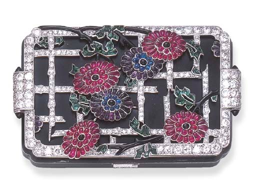 AN ART DECO GEM-SET AND ENAMEL VANITY CASE, BY LACLOCHE FRERES
