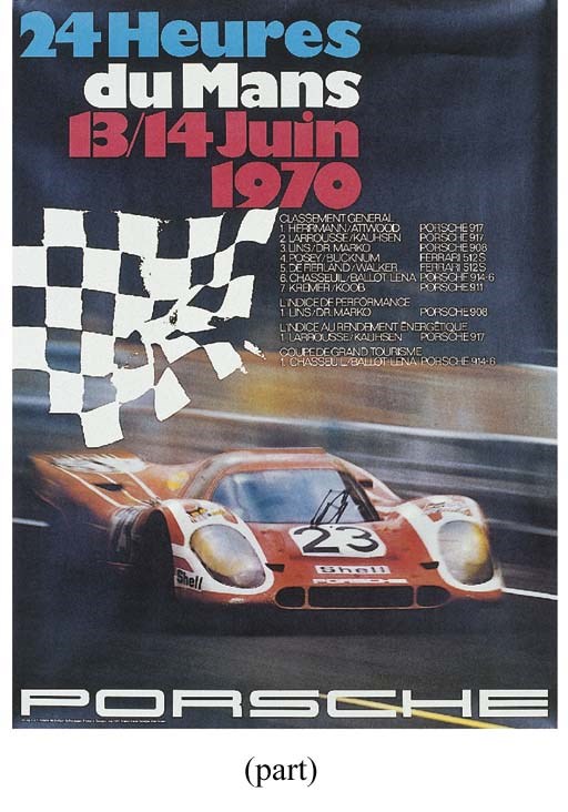 Porsche - four original posters: 1971 1000km at Spa; 1970 and 1971 Le Mans 24 hour race and 1971 BOAC 1000km at Brands Hatch.