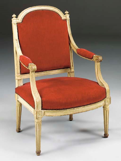 A LOUIS XVI LATER GREY PAINTED FAUTEUIL