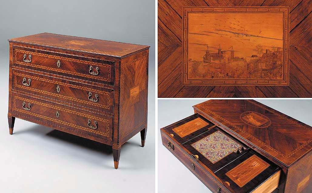 A NORTH ITALIAN ROSEWOOD AND MARQUETRY COMMODE, LATE 18TH CENTURY