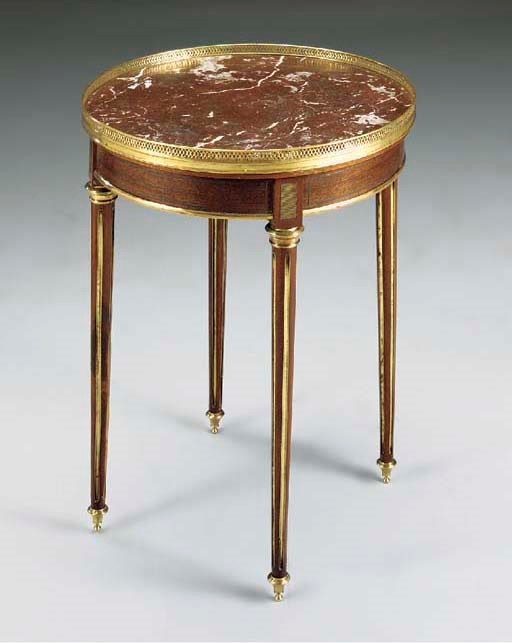 A CONTINENTAL MAHOGANY AND BRASS MOUNTED BOUILLOTTE TABLE, LATE 19TH/EARLY 20TH CENTURY, in the Empire style