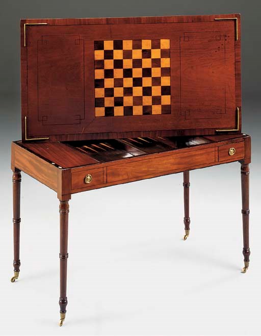A FRENCH MAHOGANY AND INLAID TRIC TRAC TABLE, 19TH CENTURY