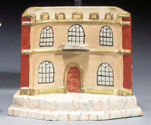 A pearlware spill vase of a facade