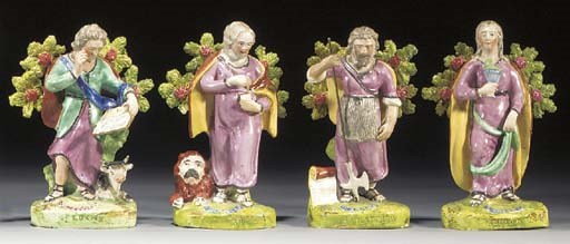 Four pearlware figures of the Evangelists