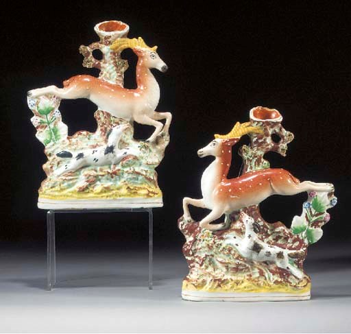 Two stag and hound spill vases