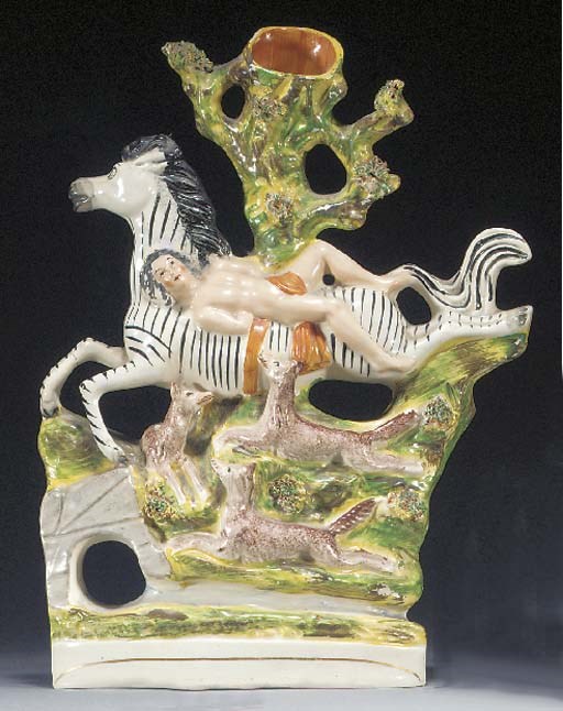 A spill vase group of Mezeppa on a Zebra