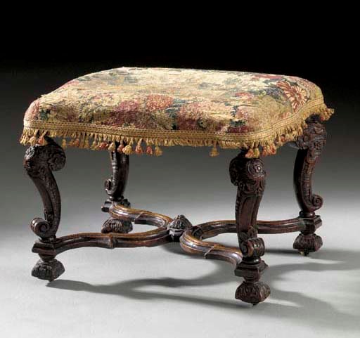 A WILLIAM AND MARY WALNUT STOOL