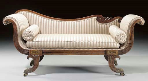 A  REGENCY BRASS-INLAID AND BRASS-MOUNTED SIMULATED ROSEWOOD DAYBED