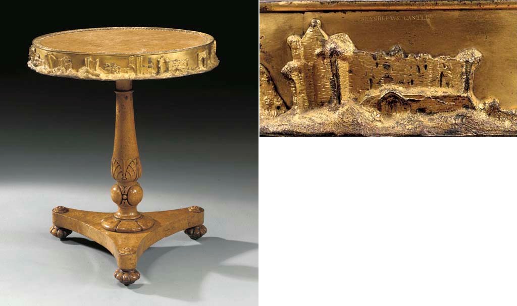 A GEORGE IV ORMOLU-MOUNTED BIRD'S EYE MAPLE TRIPOD TABLE