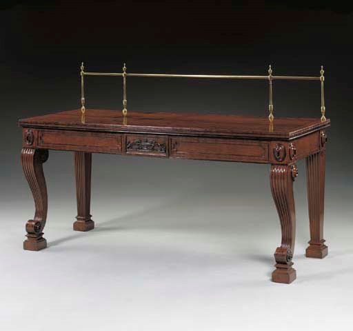 A REGENCY PATINATED BRONZE-MOUNTED, EBONIZED AND MAHOGANY SERVING-TABLE