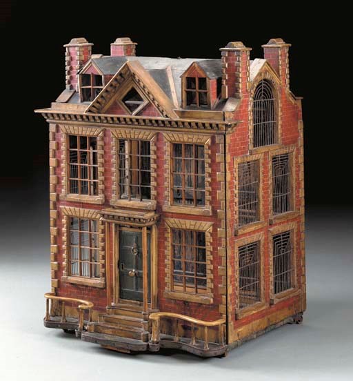 AN EARLY VICTORIAN POLYCHROME-DECORATED BIRDCAGE IN THE FORM OF A GEORGIAN TOWNHOUSE
