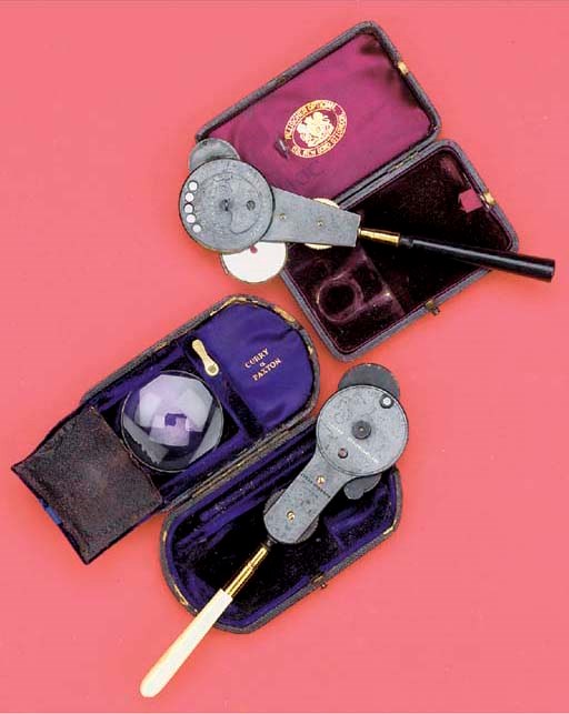 Two Henry Edward Juler (1842-1921) pattern ophthalmoscopes,