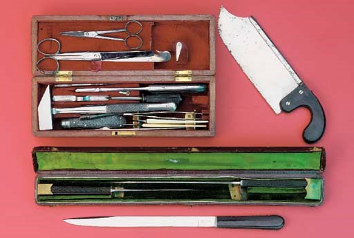 A mid 19th-Century set of three amputation Liston type amputation knives,