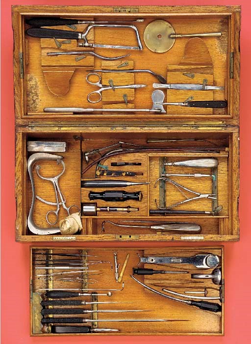A late 19th-Century surgical instrument set,