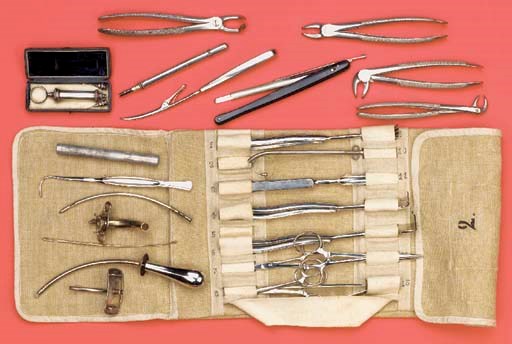 A 1916 silver pocket trocar set,